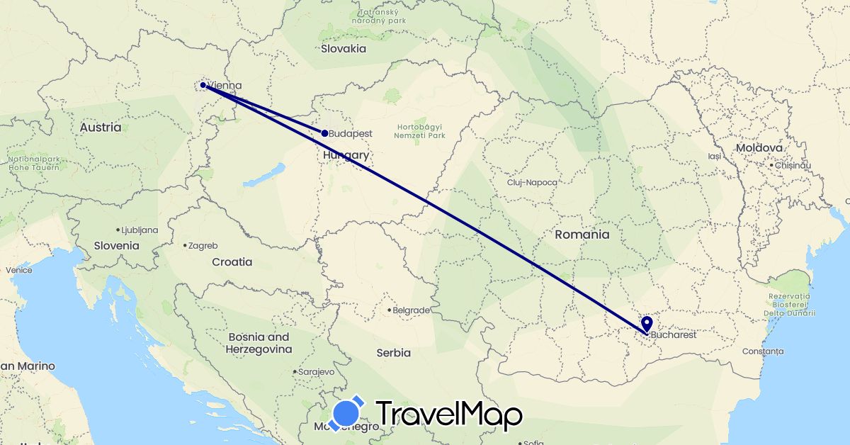 TravelMap itinerary: driving in Austria, Hungary, Romania (Europe)